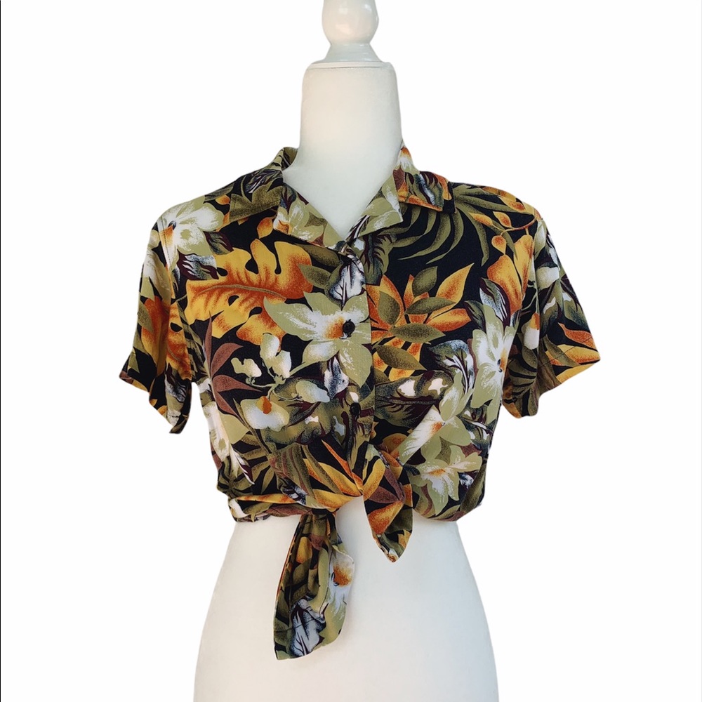 Vintage Bill Blass Tropical Floral Shirt Petite